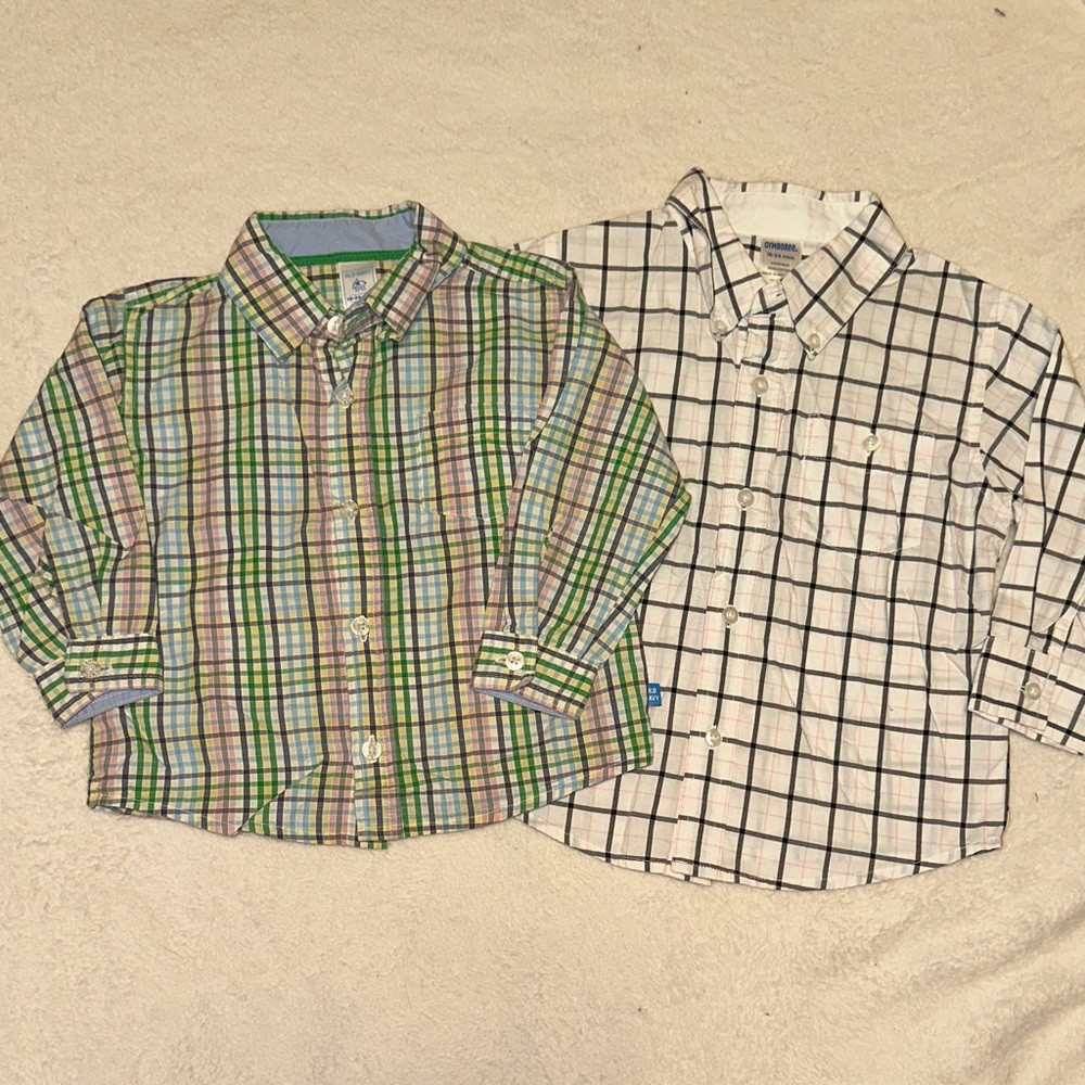 2 BUTTON DOWN PLAID DRESS DRESSY SHIRTS GYMBOREE & OLD NAVY 18-24 EUC